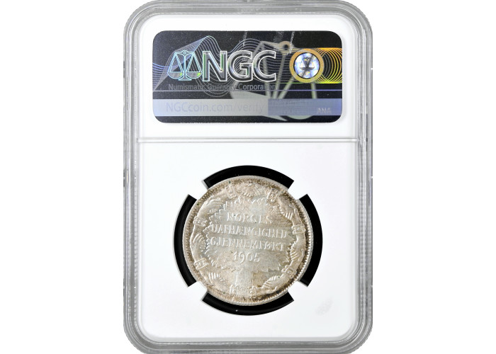 Norwegen 2 Kronen 1907, NGC MS64, "Unabhängigkeit Norwegens" Silbermünze