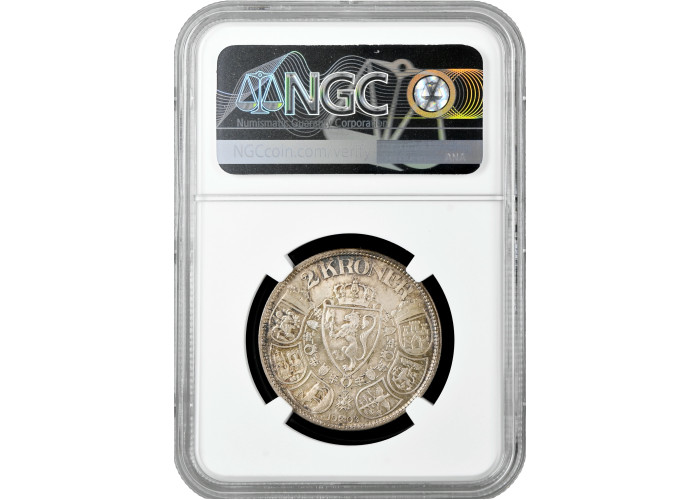 Norwegen 2 Kronen 1908, NGC MS65, "König Haakon VII (1906 - 1957)" Top Pop