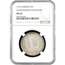 Norwegen 2 Kronen 1914, NGC MS62, "100. Jahrestag - Verfassung von Norwegen"