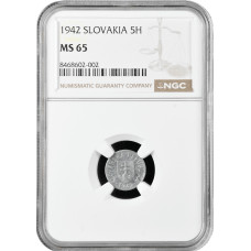 Slovakia 5 halierov 1942, NGC MS65, "Slovak Republic (1939 - 1945)"