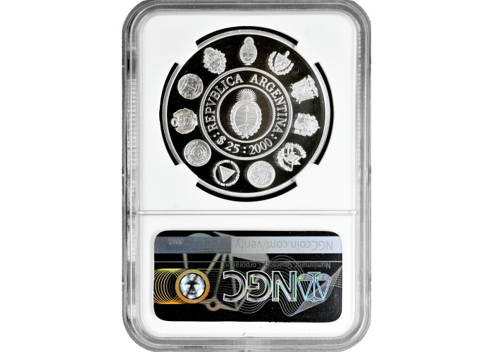 Argentina 25 pesos 2000, NGC PF68 UC, "Ibero-America - Man and Horses" silver