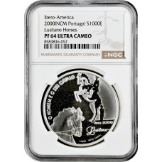 Португалия 1000 эскудо 2000 г., NGC PF64 UC, "Иберо-Америка - Мужчина и его лошадь"