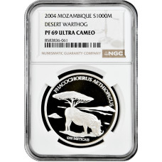 Mosambik 1000 Meticais 2004, NGC PF69 UC, "Wüstenwarzenschwein" Top Pop