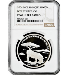 Mozambique 1000 meticais 2004, NGC PF69 UC, "Desert Warthog" Top Pop