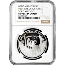 Cyprus 1 pound 1986, NGC PF69 UC, "World Wildlife Fund - Mouflon" silver coin