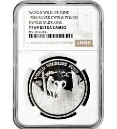 Cyprus 1 pound 1986, NGC PF69 UC, "World Wildlife Fund - Mouflon" silver coin