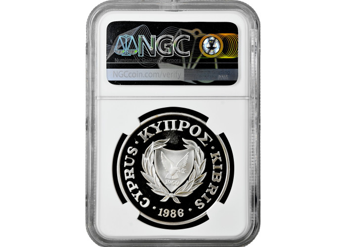 Cyprus 1 pound 1986, NGC PF69 UC, "World Wildlife Fund - Mouflon" silver coin