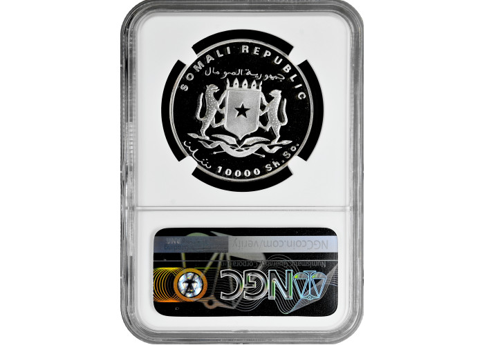 Сомали 10.000 шиллингов 1998 г., NGC PF69 UC, "Фауна Африки - Сахарский орикс" Top Pop 1/0