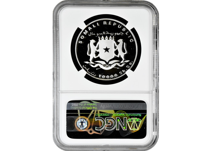 Сомали 10.000 шиллингов 1998 г., NGC PF69 UC, "Фауна Африки - Страусы" Top Pop