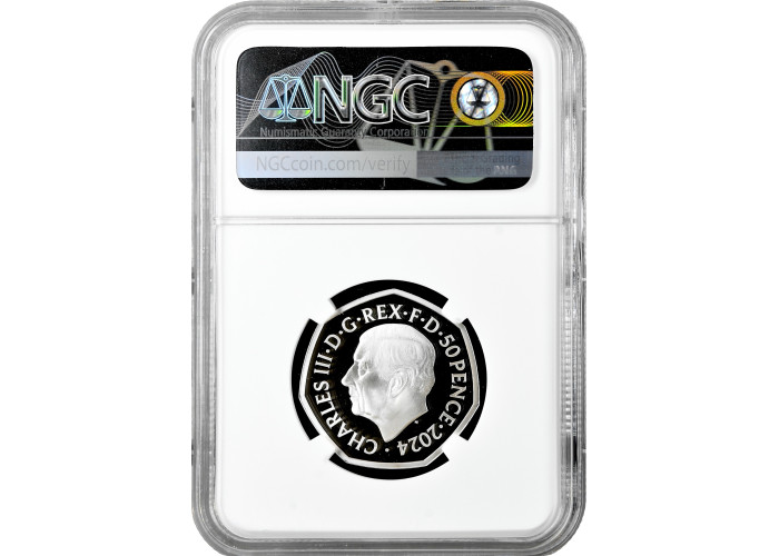 Great Britain 50 pence 2024, NGC PF69 UC, "Dinosaur - Stegosaurus, Colored" Ag