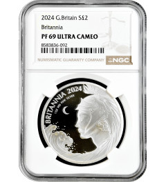 Great Britain 2 pounds 2024, NGC PF69 UC, "Britannia, Ocean Wave & Moon"