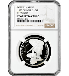 Guinea-Bissau 10.000 pesos 1993, NGC PF68 UC, "Defend Nature - Elephant" silver
