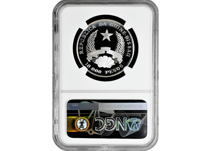 Guinea-Bissau 10.000 pesos 1993, NGC PF68 UC, "Defend Nature - Elephant" silver