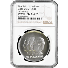 Norway 100 kroner 2003, NGC PF69 UC, "Dissolution of the Union - Agriculture"
