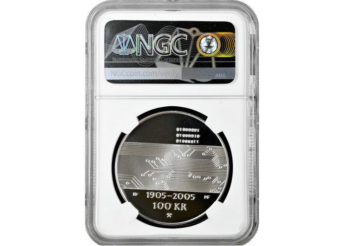 Norway 100 kroner 2005, NGC PF69 UC, "Dissolution of the Union - Data" silver