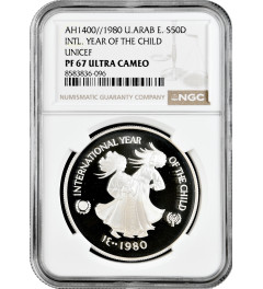 United Arab Emirates 50 dirhams 1980, NGC PF67 UC, "Intern. Year of the Child"