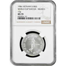 Vietnam 100 dong 1986, NGC MS70, "1986 FIFA World Cup - Kick" Top Pop