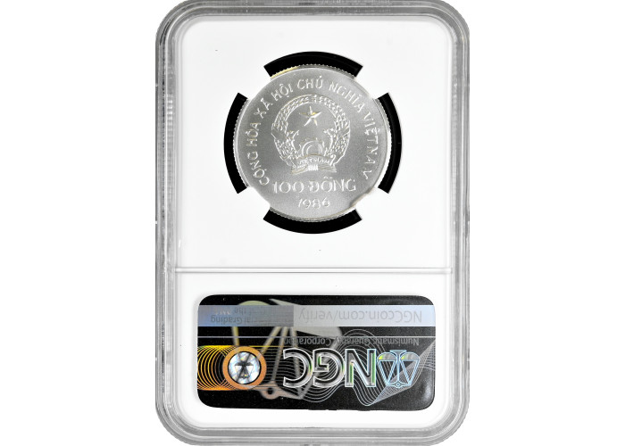 Vietnam 100 dong 1986, NGC MS69, "Seoul Olympics - Fencing" silver coin
