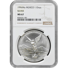 Mexico 1 onza 1996 Mo, NGC MS67, "Silver Bullion Coinage "Libertad"