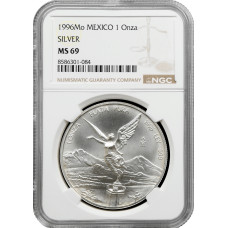 Mexico 1 onza 1996 Mo, NGC MS69, "Silver Bullion Coinage "Libertad"