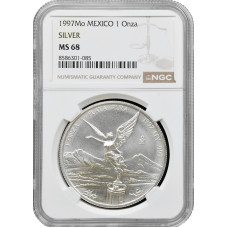 Mexico 1 onza 1997 Mo, NGC MS68, "Silver Bullion Coinage "Libertad"