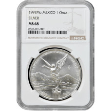 Mexico 1 onza 1997 Mo, NGC MS68, "Silver Bullion Coinage "Libertad"