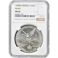 Mexico 1 onza 1998 Mo, NGC MS66, "Silver Bullion Coinage "Libertad"