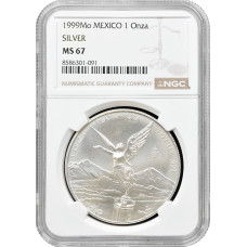 Mexico 1 onza 1999 Mo, NGC MS67, "Silver Bullion Coinage "Libertad"