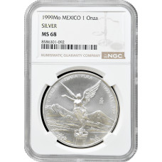 Mexico 1 onza 1999 Mo, NGC MS68, "Silver Bullion Coinage "Libertad"