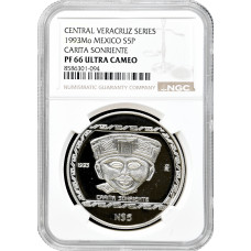 Mexico 5 pesos 1993, NGC PF66 UC, "Veracruz - Carita Sonriente (Smiling face)"
