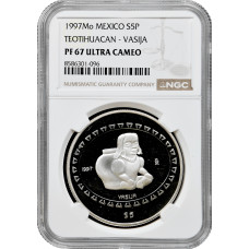 Mexico 5 pesos 1997, NGC PF67 UC, "Teotihuacan - Vasija" silver coin