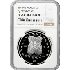 Mexico 5 pesos 1998 Mo, NGC PF68 UC, "Quetzalcoatl" silver coin