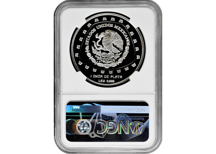 Mexico 5 pesos 1998 Mo, NGC PF68 UC, "Tolteca - Serpiente Con Craneo" silver
