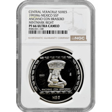 Mexico 5 pesos 1993 Mo, NGC PF66 UC, "Veracruz - Anciano Con Brasero"