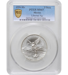Mexico 2 onza 1996 Mo, PCGS MS67, "Silver Bullion Coinage "Libertad"