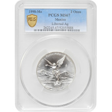 Mexico 2 onza 1998 Mo, PCGS MS67, "Silver Bullion Coinage "Libertad"
