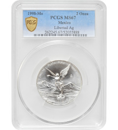 Mexico 2 onza 1998 Mo, PCGS MS67, "Silver Bullion Coinage "Libertad"