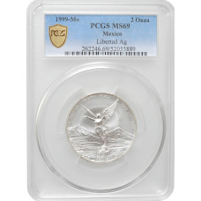 Mexico 2 onza 1999 Mo, PCGS MS69, "Silver Bullion Coinage "Libertad" Top Pop