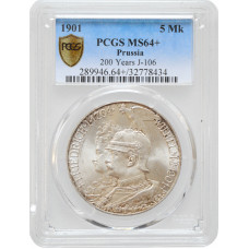 Пруссия 5 марок 1901 г. A, PCGS MS64+, "200 лет Пруссии"