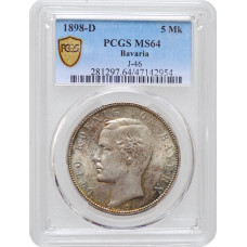 Bavaria 5 mark 1898 D, PCGS MS64, "King Otto I (1886 - 1913)" silver coin
