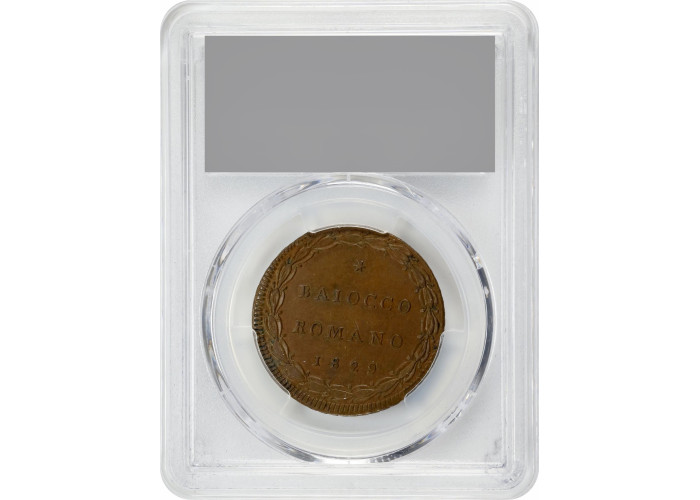 Papal States 1 baiocco 1829 R, PCGS MS62 BN, "Pope Pius VIII (1829 - 1830)"