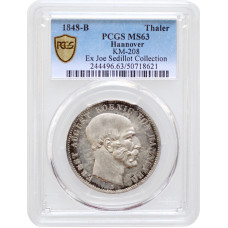 Ганновер 1 талер 1848 г. B, PCGS MS63, "Король Эрнст Август (1837 - 1851)"