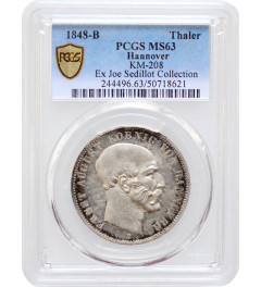 Hannover 1 thaler 1848 B, PCGS MS63, "King Ernest Augustus I (1837 - 1851)"