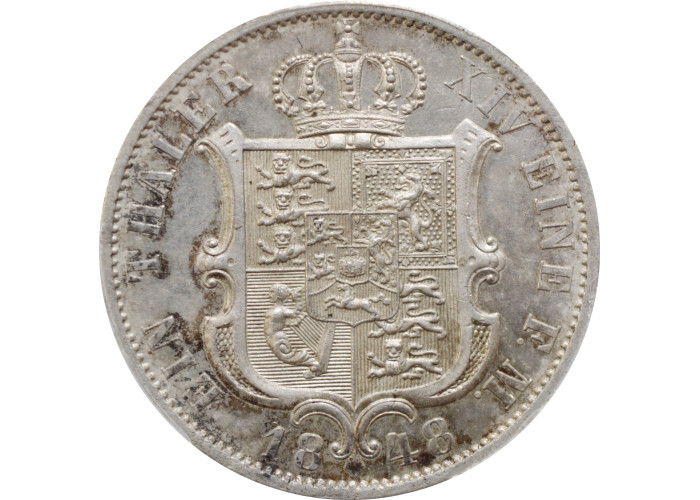 Hannover 1 thaler 1848 B, PCGS MS63, "King Ernest Augustus I (1837 - 1851)"