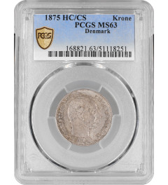Denmark 1 krone 1875 CS, PCGS MS63, "King Christian IX (1873 - 1906)" silver
