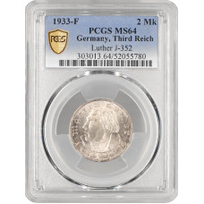 Germany - Third Reich 2 reichsmark 1933 F, PCGS MS64, "450th - Martin Luther"