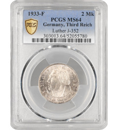 Germany - Third Reich 2 reichsmark 1933 F, PCGS MS64, "450th - Martin Luther"