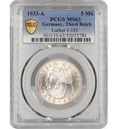 Germany - Third Reich 5 reichsmark 1933 A, PCGS MS63, "450th Ann. Martin Luther"