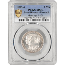 Sachsen-Weimar-Eisenach 2 Mark 1903 A, PCGS MS63, "Hochzeit von Wilhelm Ernst"