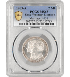 Saxe-Weimar-Eisenach 2 mark 1903 A, PCGS MS63, "Wedding of William & Caroline"